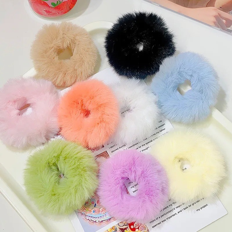 Furry Faux Rabbit Fur Hair Scrunchies Artificial Fur Hair Bobbles Elastic Hai…