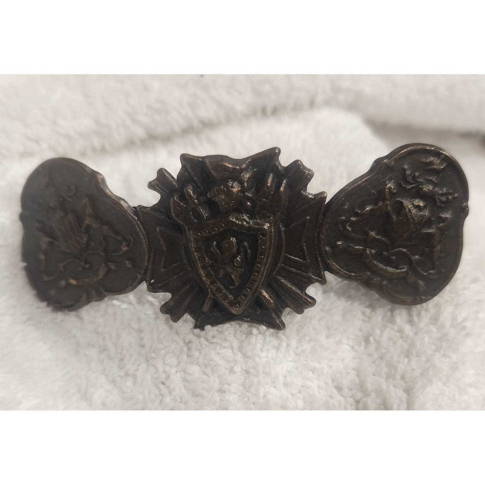 Vintage Bronze Heraldic Crest Hair Barrette Medieval Lion Shield Knight Gothic