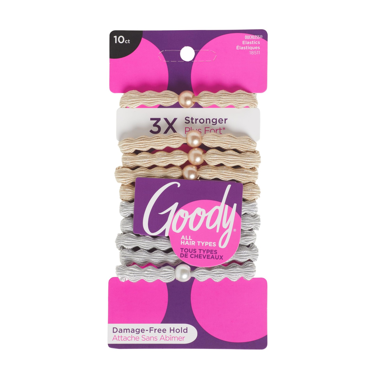 Goody Ouchless Forever Hair Elastics, 10 Ct, Blonde & Silver, 6MM, DamageFree…