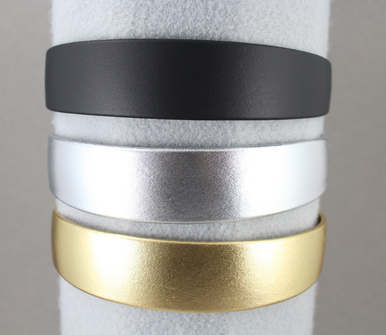 Silver headband soft shiny fabric hair band accessory 1 3/16″ wide faux leather