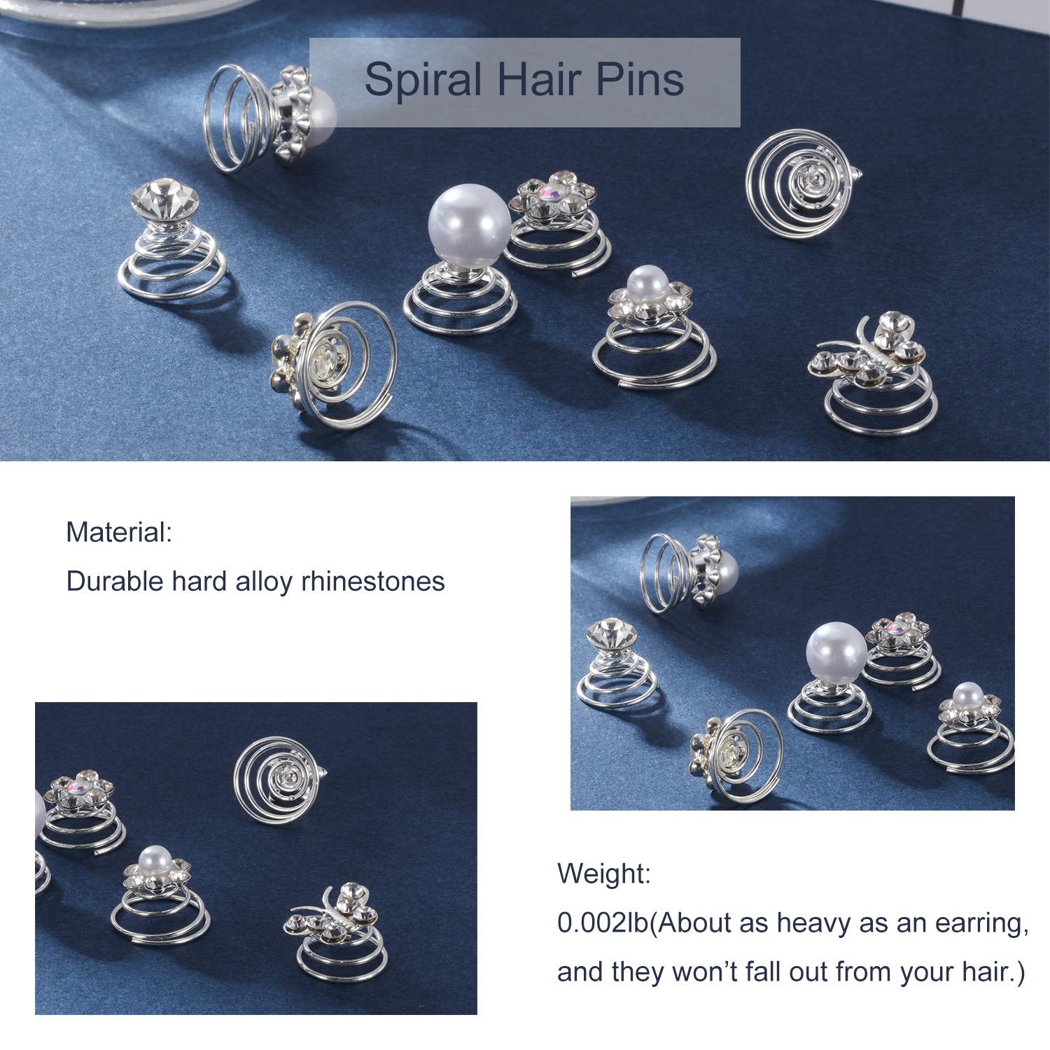 40 Pieces Rhinestone Crystal Twisters Set Spiral Hair Pins Silver Coils Rhine…