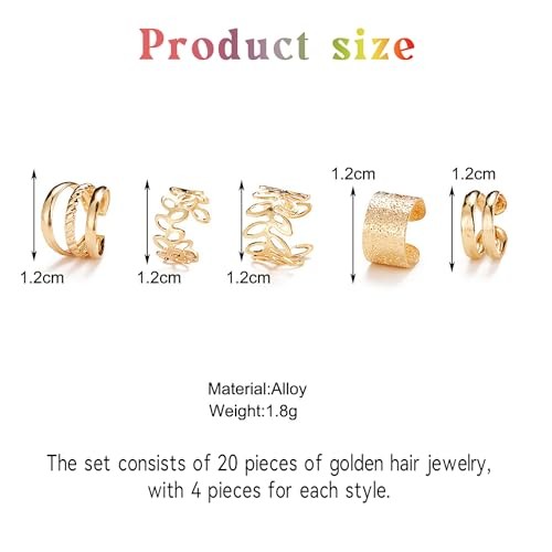 20 Pcs Gold Hair Jewelry for Braids Metal Alloy Braid Clips Rhinestone Hair