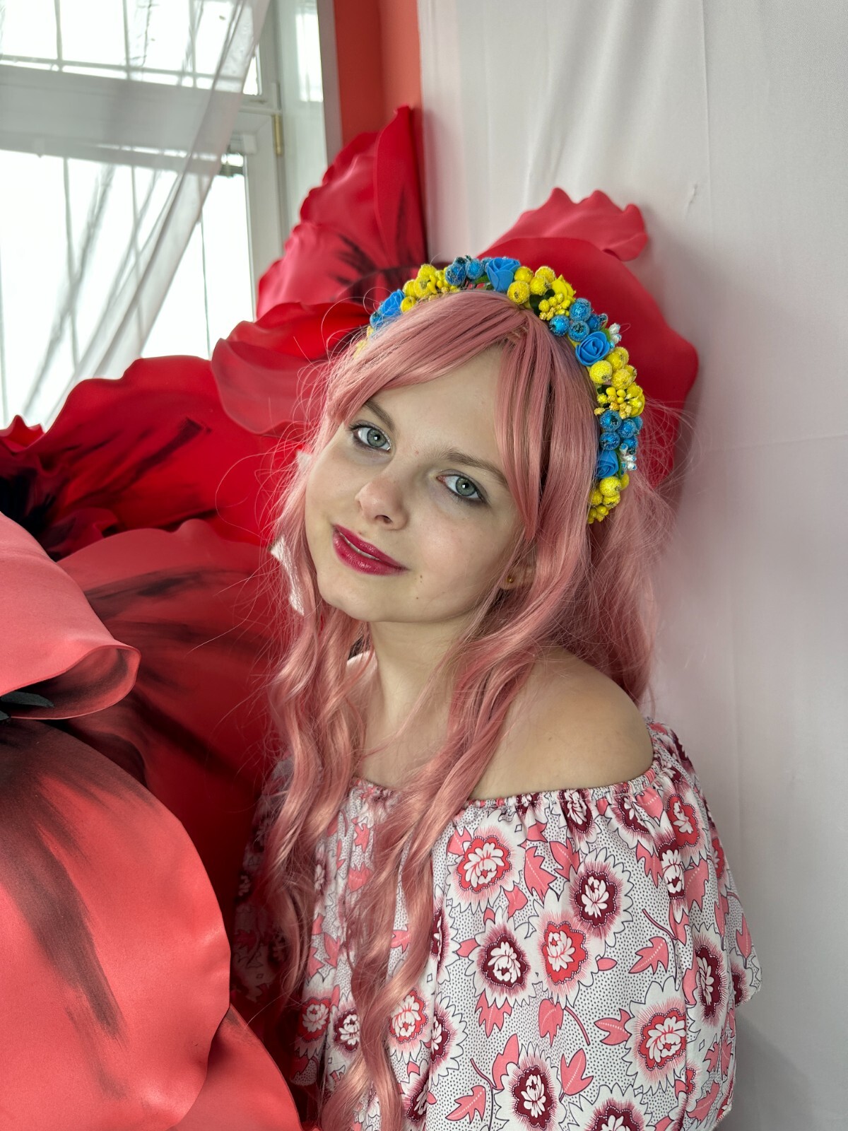 Ukrainian Blue Yellow Flower Hair Hoop Headband Ukrainian flower crown