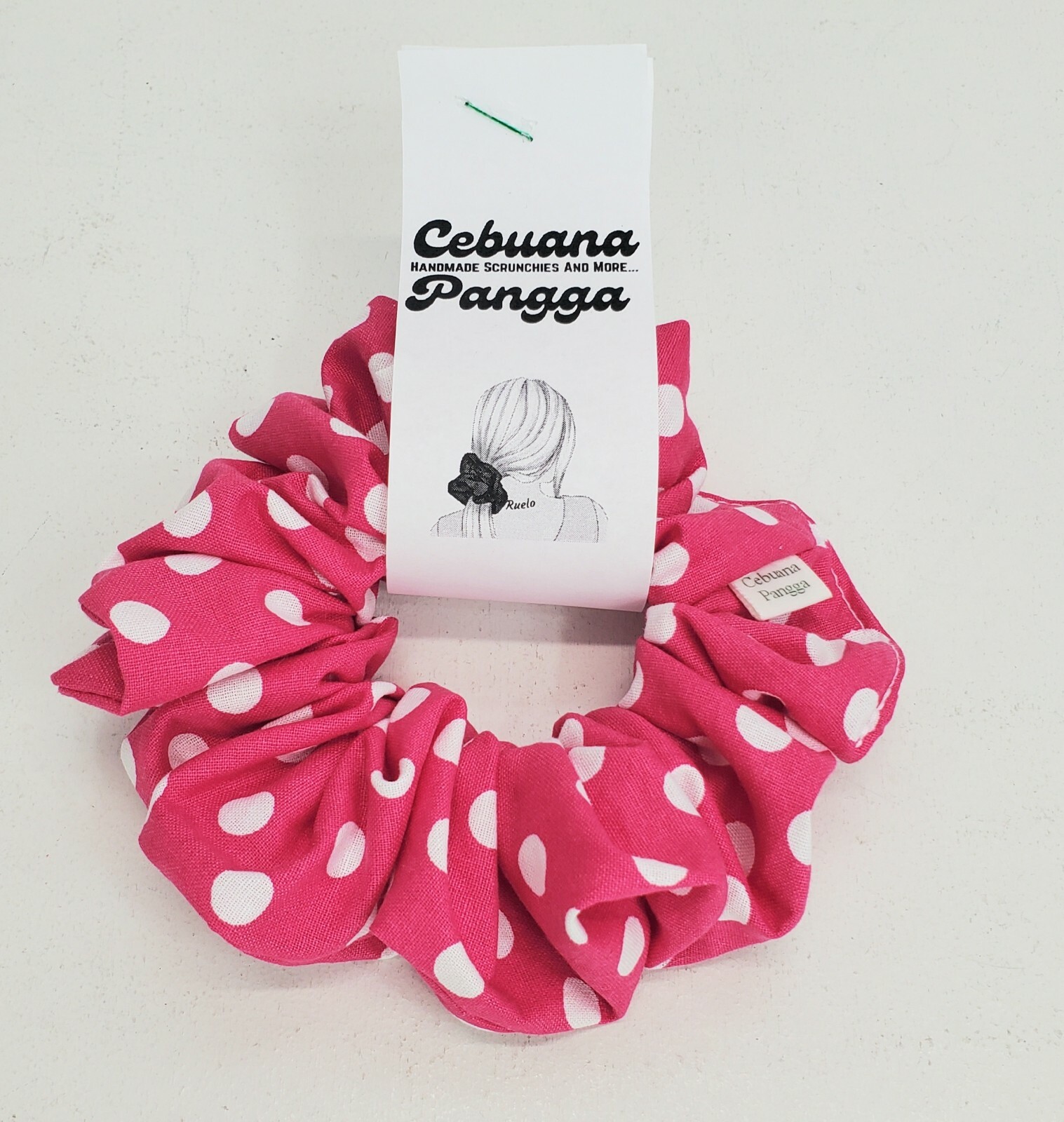 Handmade Women’s Scrunchie size Large Fuchsia Pink Cotton Fabric Polka Dot Print