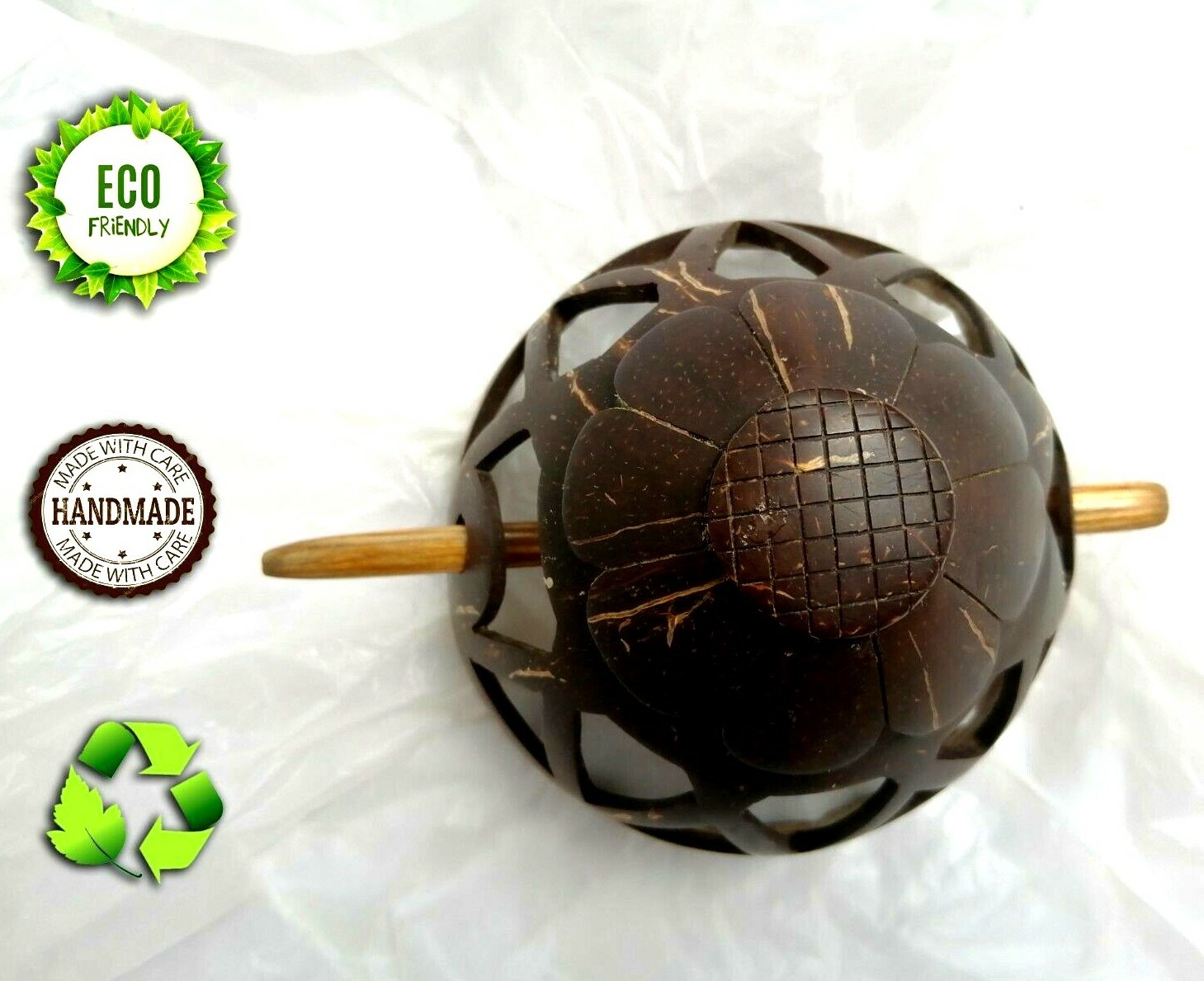 Caved Coconut Shell Traditional Bun Hair pin Decorative Vintage Women Sri Lanka