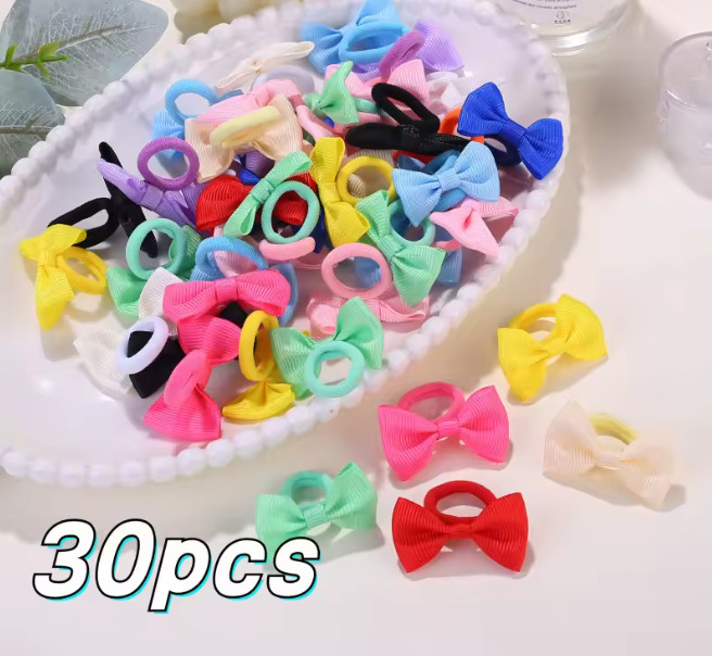 30 pcs Cute Bow Hair Ties Girls Elastic Non-Slip Soft Hair Accessories