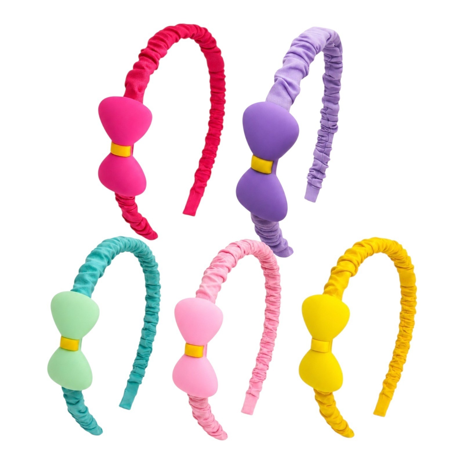 5PCS Girls Bow Headbands Fabric Covered Plastic Ruched Hair Bands