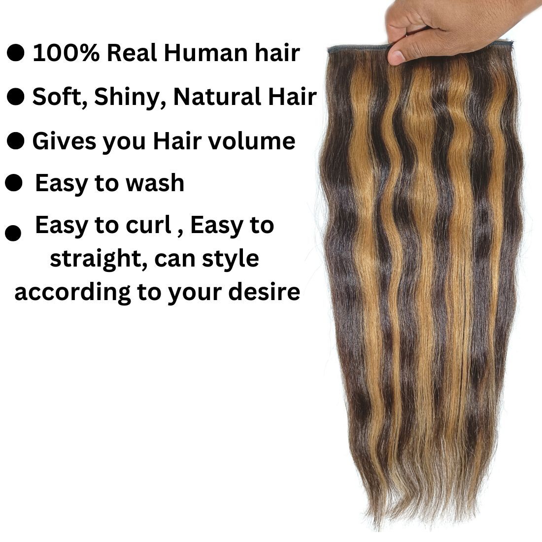 Human Hair Highlighted Invisible Ear to Ear Hair Volumizer Extension Highlighted