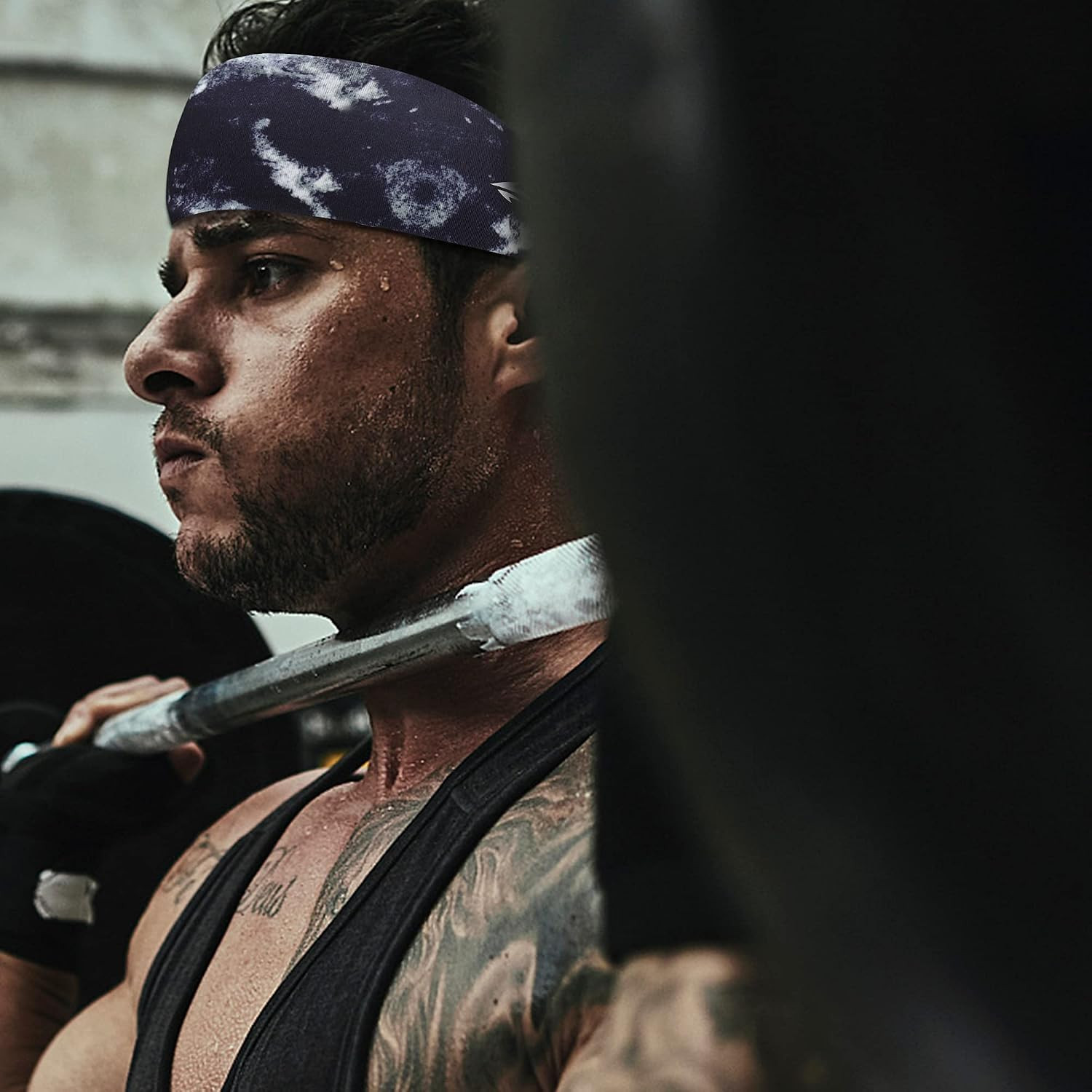 Mens Headbands 3 Packs Guys Sweatband D: Black+White, Black+Blue, Black+Red