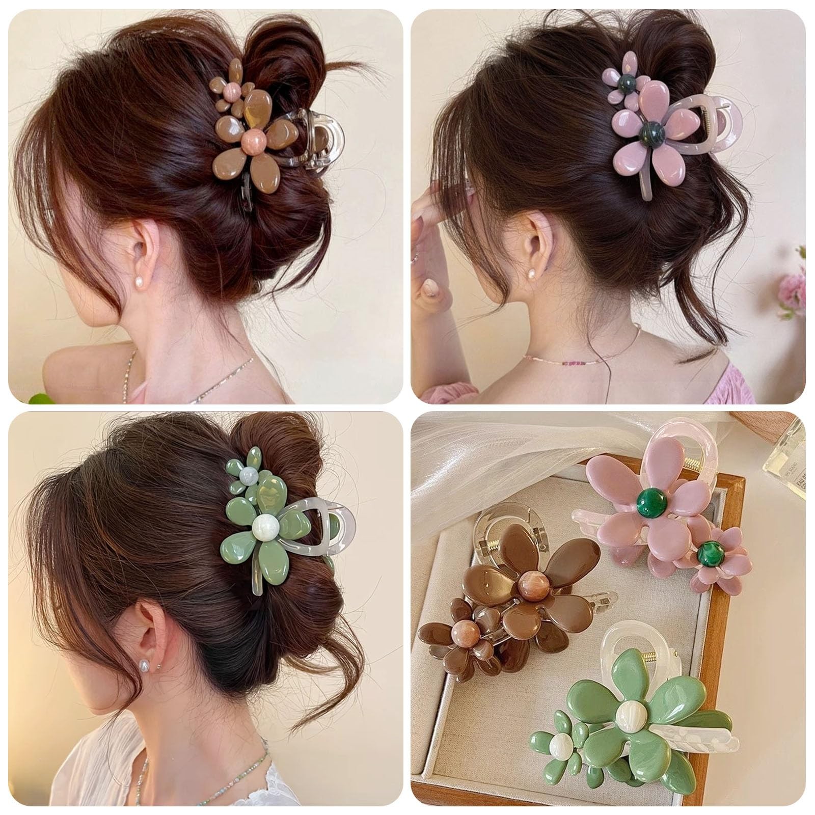 3Packs Flower Hair Clips,Large Claw Clips for 1 Count (Pack of 3), Multicolor
