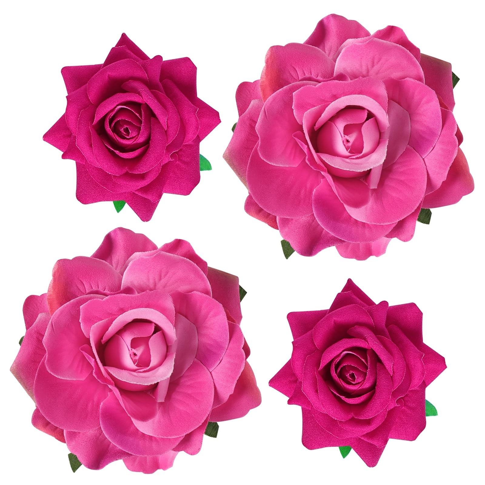 Rose Hair Clip Flower Hairpin Rose Brooch Floral Clips 4 Pcs Fabric Hot Pink