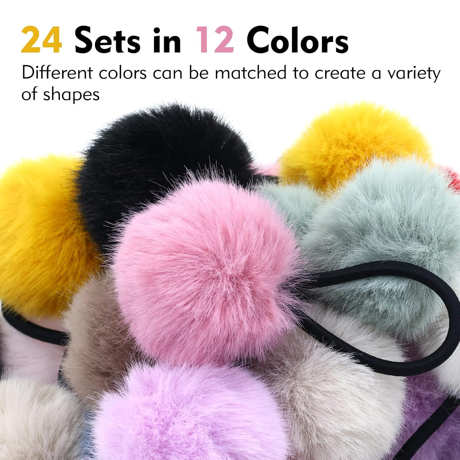 24 Pack Candy Colors Cute Fuzzy Pompom Hair Ties Scrunchies Pom Pom Elastics Pig
