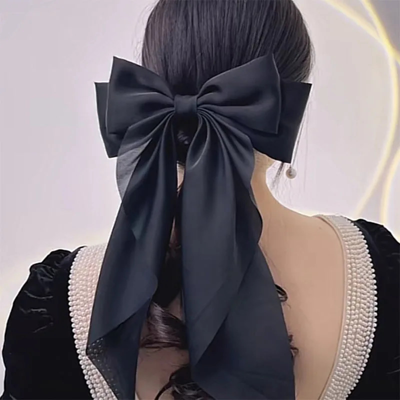 1PC Women Solid Color Hairpins Minimalist Bowknot Retro Hair Clip for Girls Silk