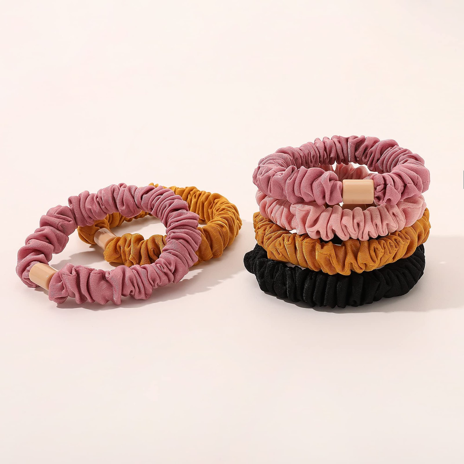 Silk Hair Ties Scrunchies – Small 1 Count (Pack of 12), Colorful Black Pink