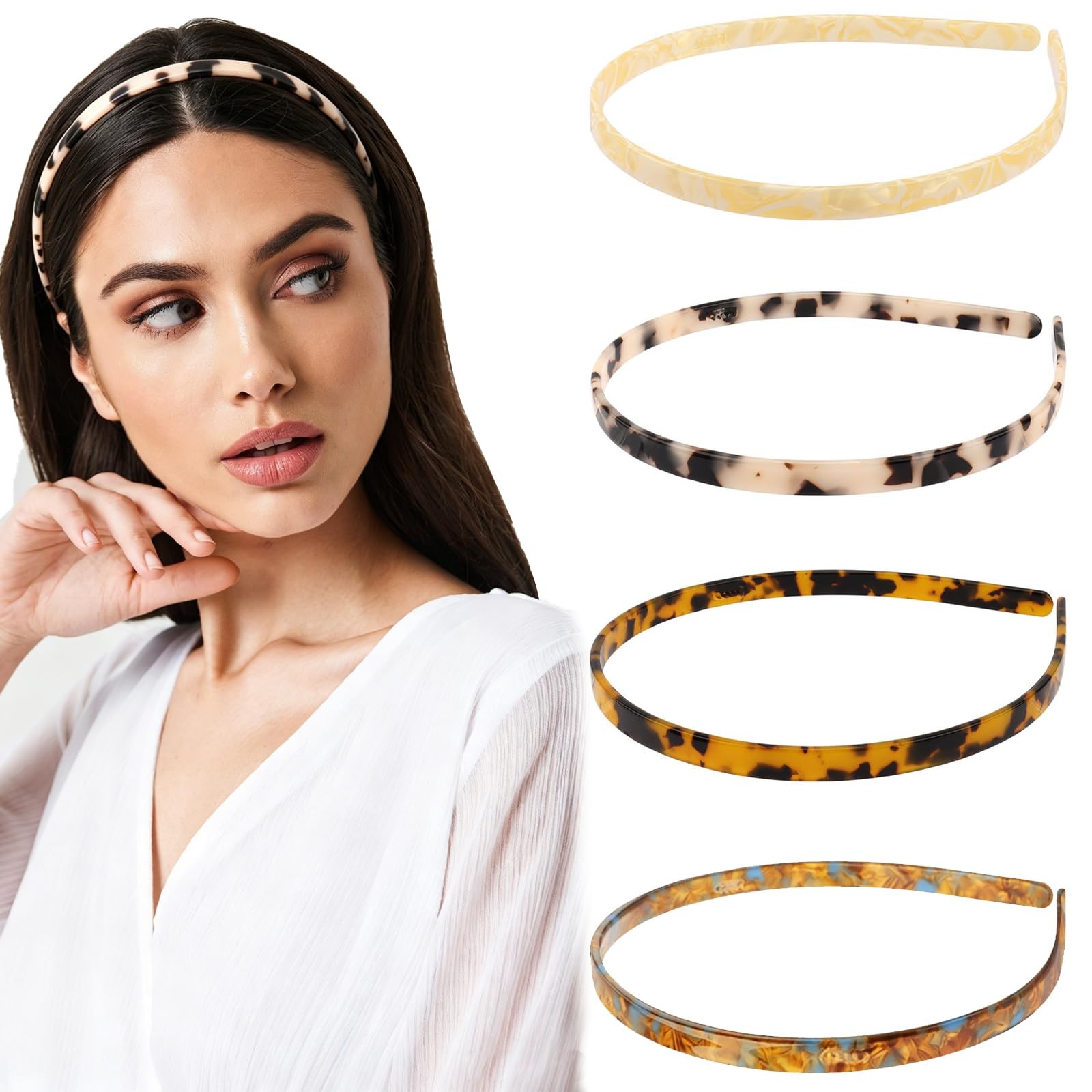 FASOTY 4-Pack Tortoise Shell Headbands for 1 Count (Pack of 4), Multicolor