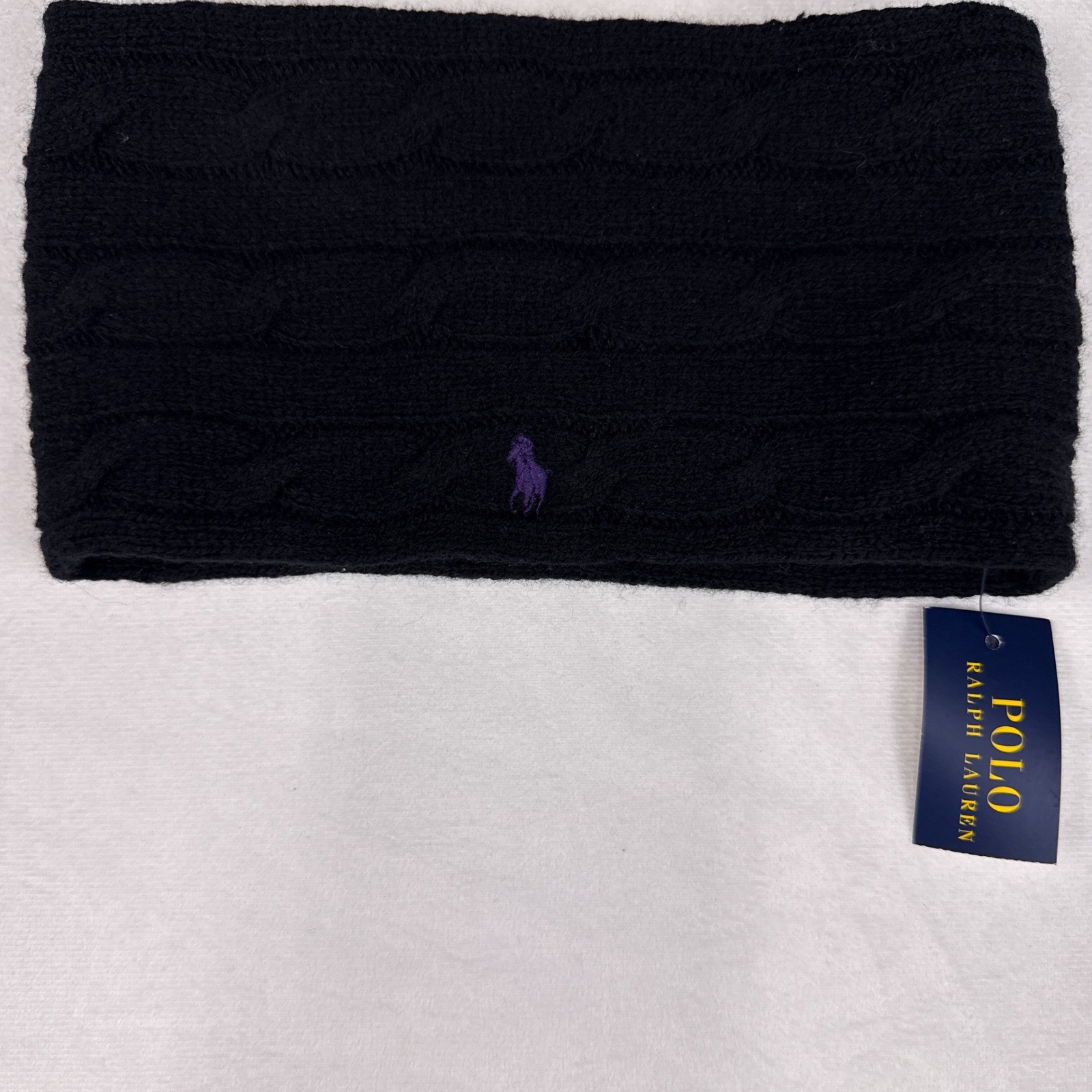 Polo Ralph Lauren Black Merino Wool Cashmere Cable Knit Headband 4PF129 NWT