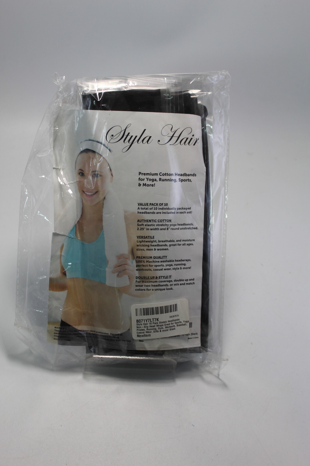 Styla Hair Headbands Pack of 10 Stretch No Slip Design Comfort Cotton Sports