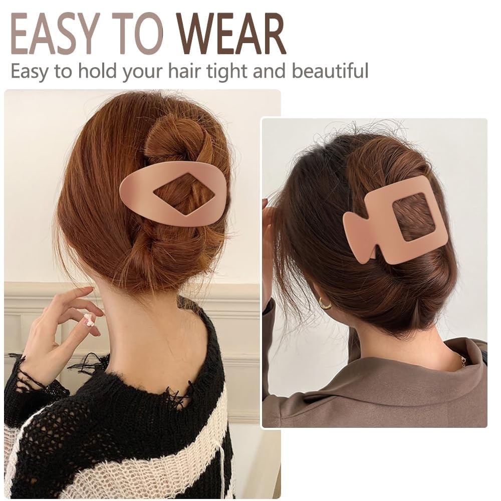 2 Pack Flat Hair Claw Clips – Matte Black and Tan Strong + Khaki （2）