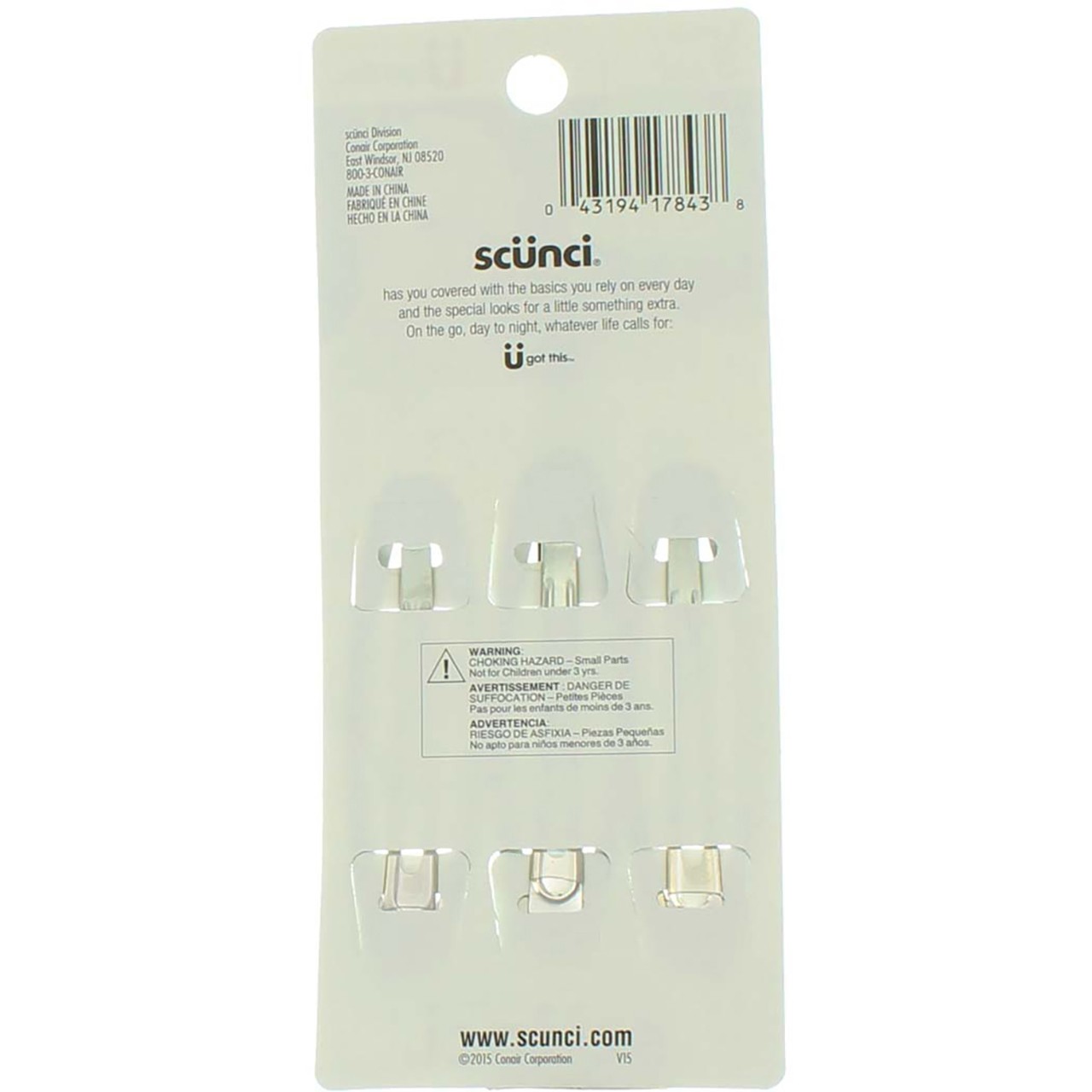 2 Pack Scunci No Slip Grip All day hold Hair Barrettes, 3 Ct