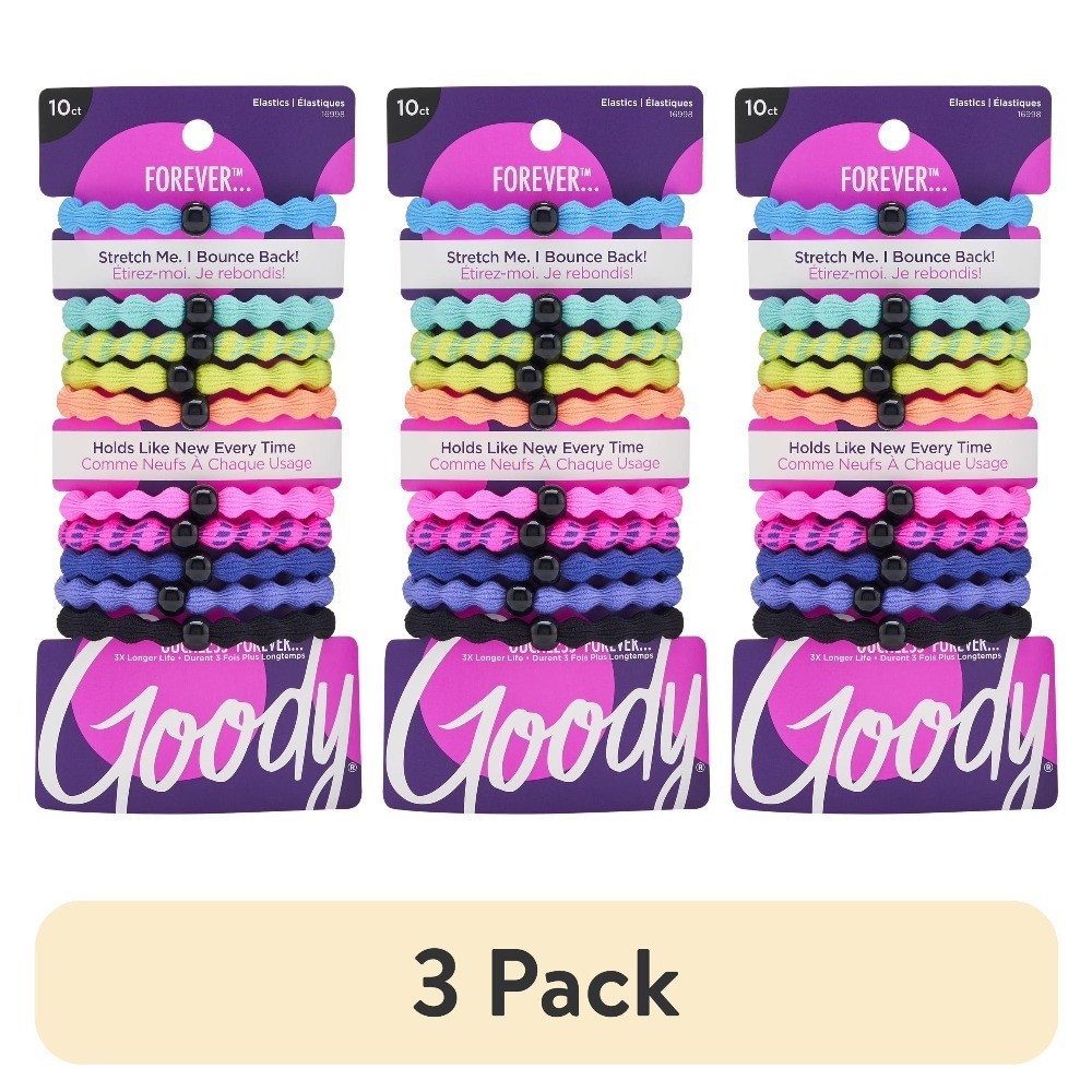 3 Pack Neon Multicolor Hair Elastics Small Ponytail Holders 10 Count Ouchless