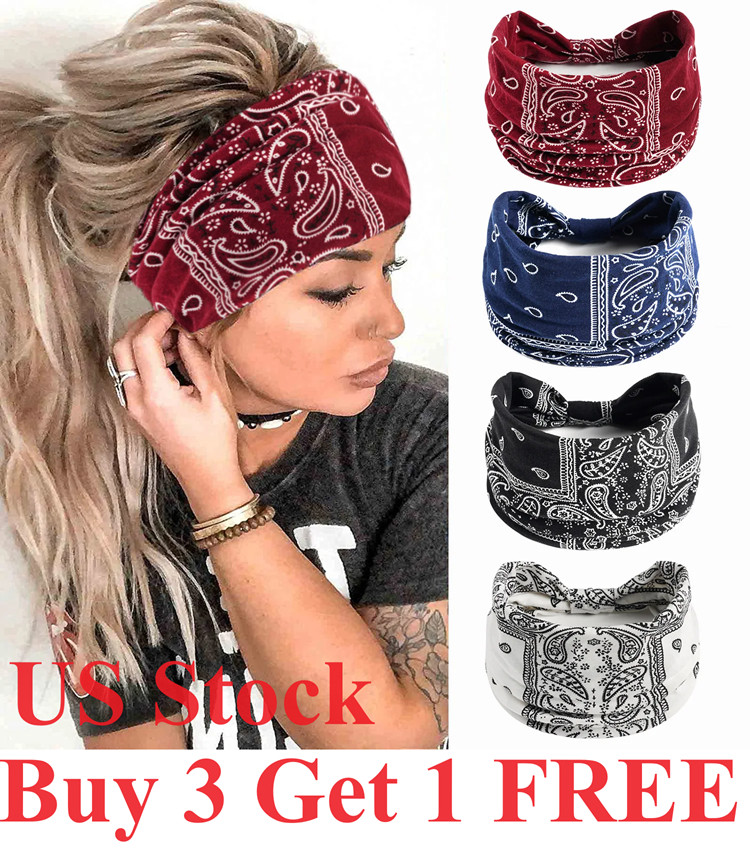 Bohemian Headbands for Women Cashew Flower Head Band Yoga Sports Hairband wide