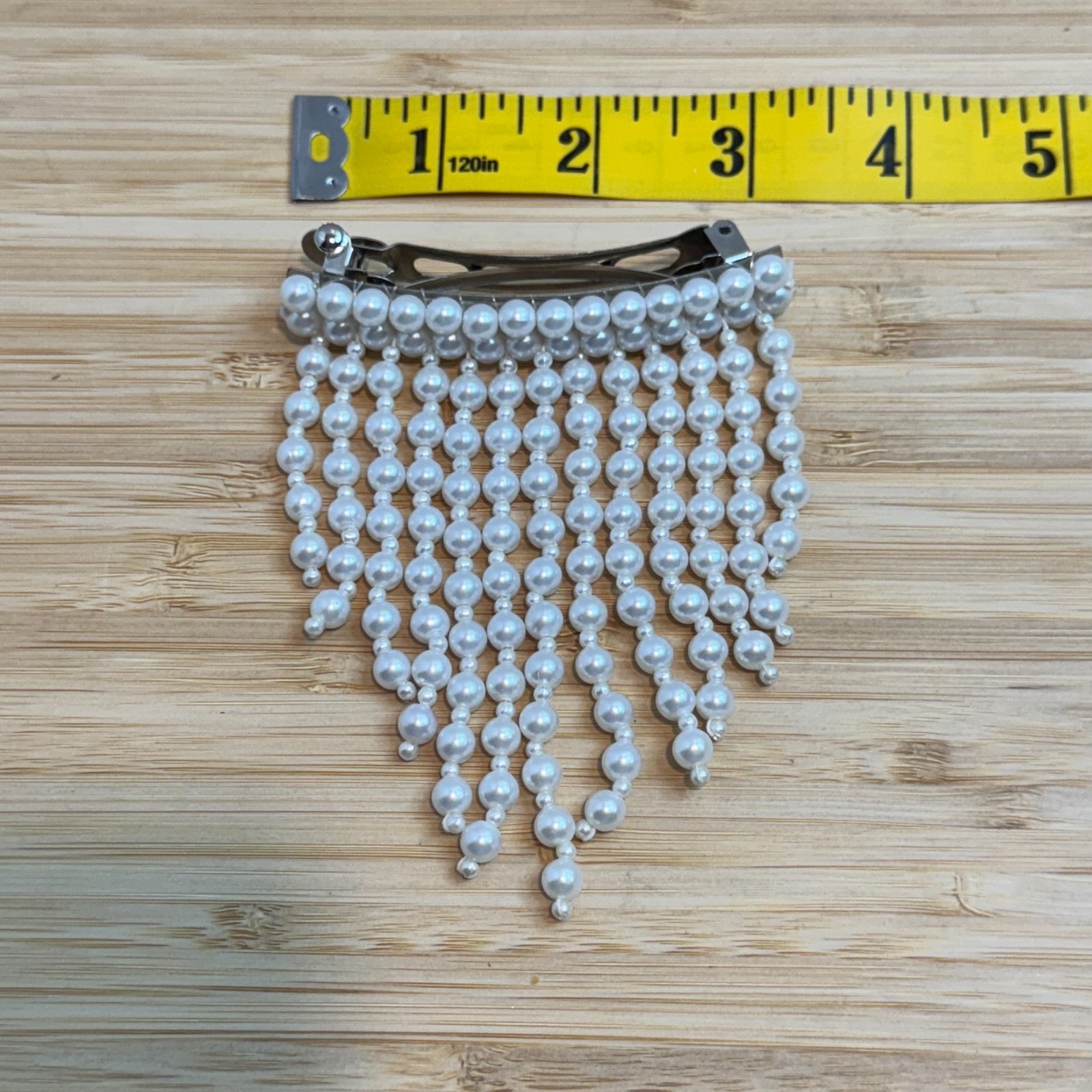 Pearl Fringe Hair Barrette White Faux Pearl Beaded Dangle French Clip Bridal
