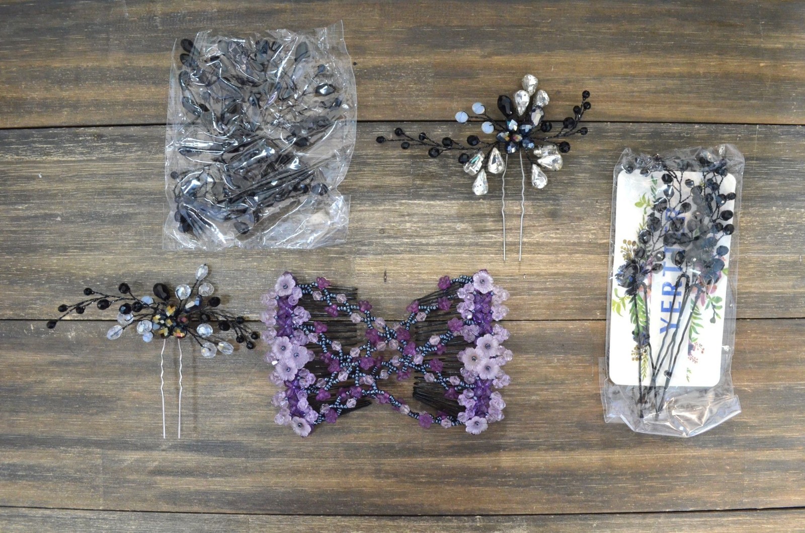Hair Comb Clip Lot Beaded Floral Teardrop Other Metal Plastic Purple Black