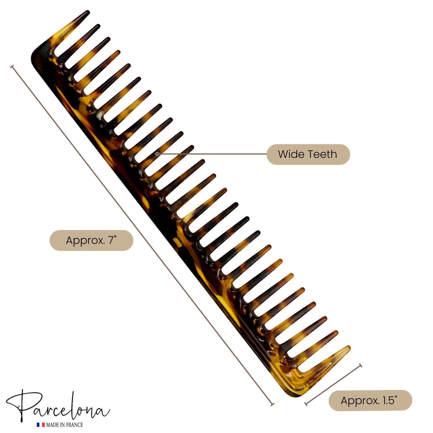 Parcelona 2pc Wide Tooth Comb Set French Cellulose Acetate Hair Detangler Combs