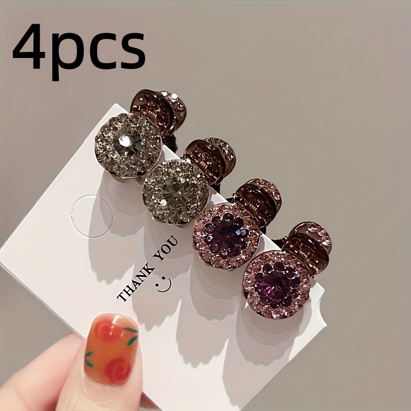 4Pcs Sparkling Rhinestone Mini Hair Clips,Cute Round Design for Bangs&Side Hair