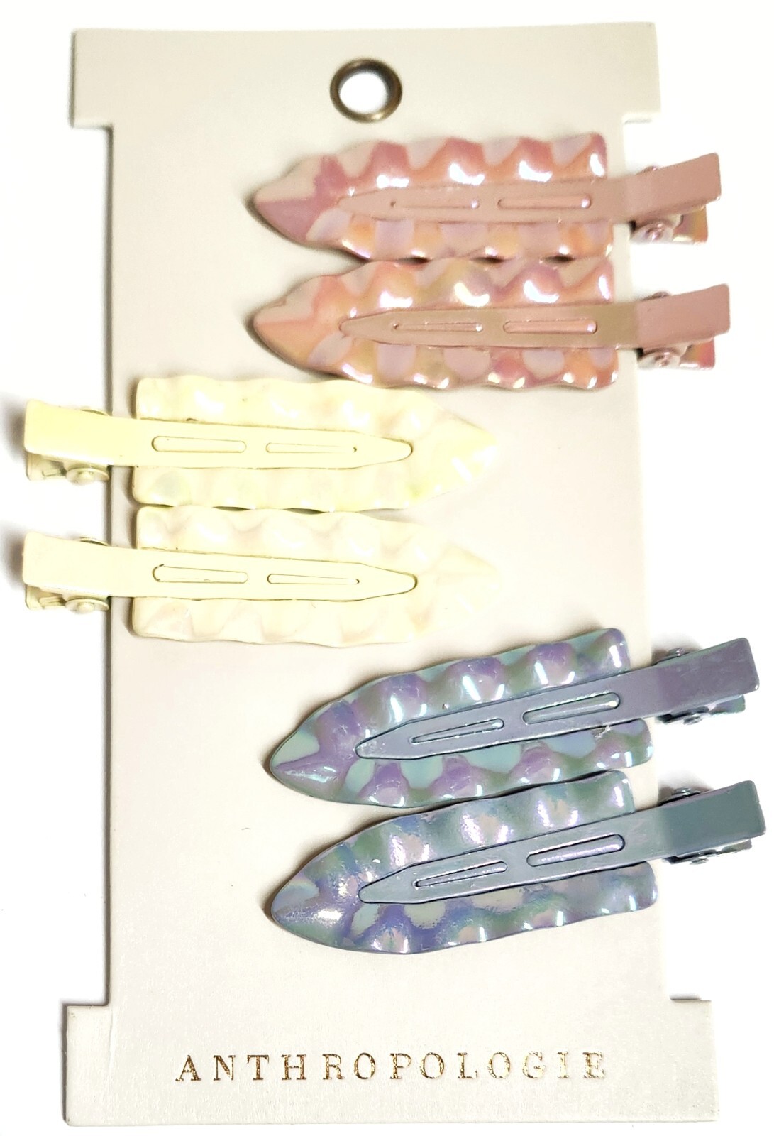 Anthropologie Iridescent Hair Barrette Set of 6 Pink Blue Yellow Multi-Color New