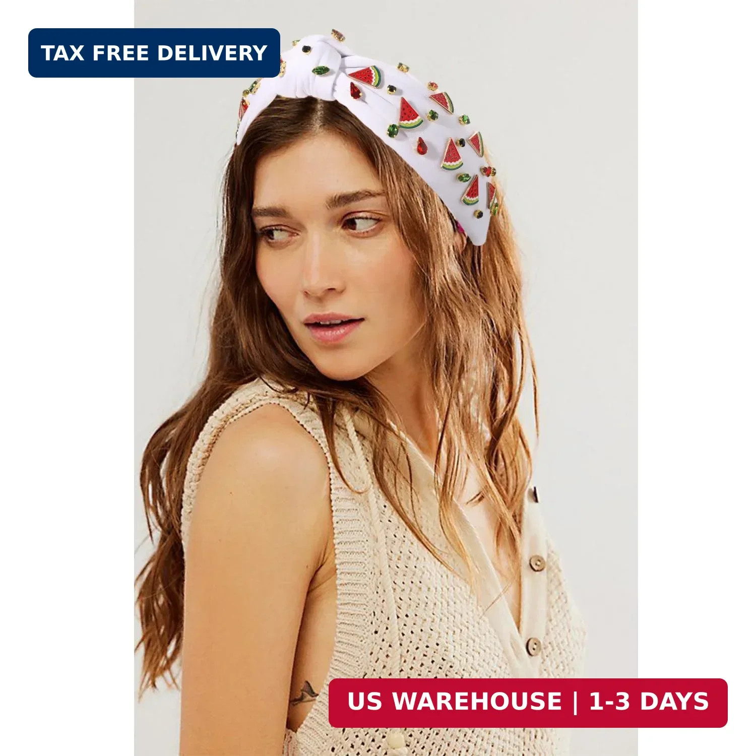 Watermelon Headbands Summer Headband for Women Tropical Fruit Headbands Rhinesto