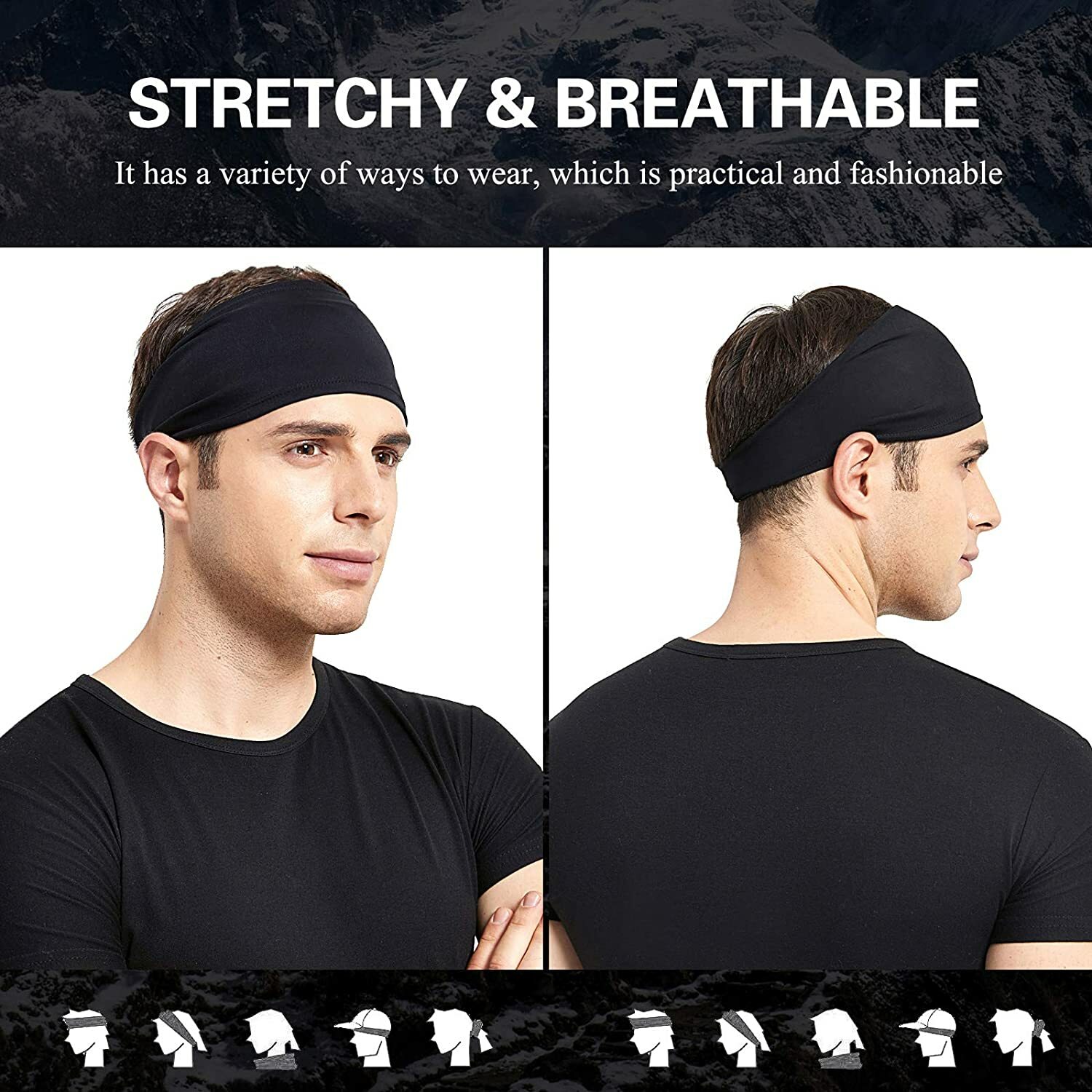 Men Running Stretchy Moisture Wicking Headband for Women Yoga Workout Hair Bands