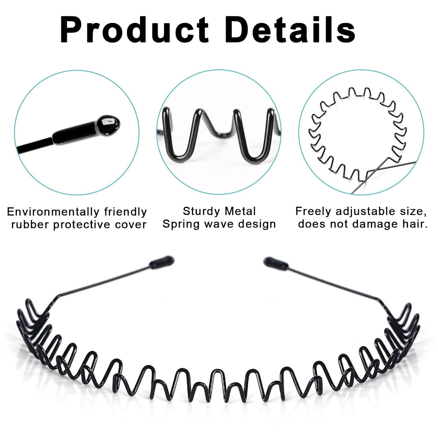 Metal Headbands for Men and Women, Unisex Wavy Hair Bands, Adjustable Fashion He