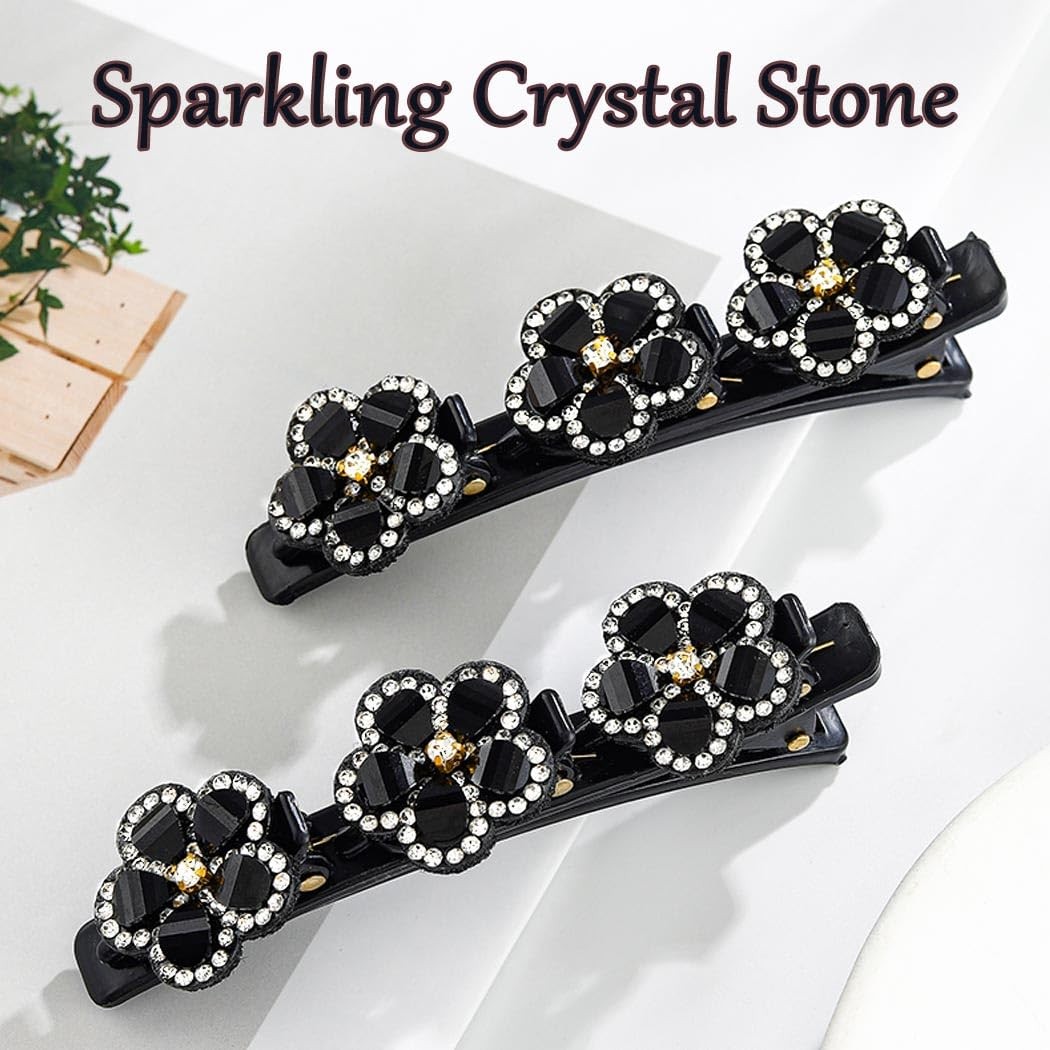 Outyua Braided Hair Clips Sparkling Crystal Stone Braided Hair Clips for Wome…