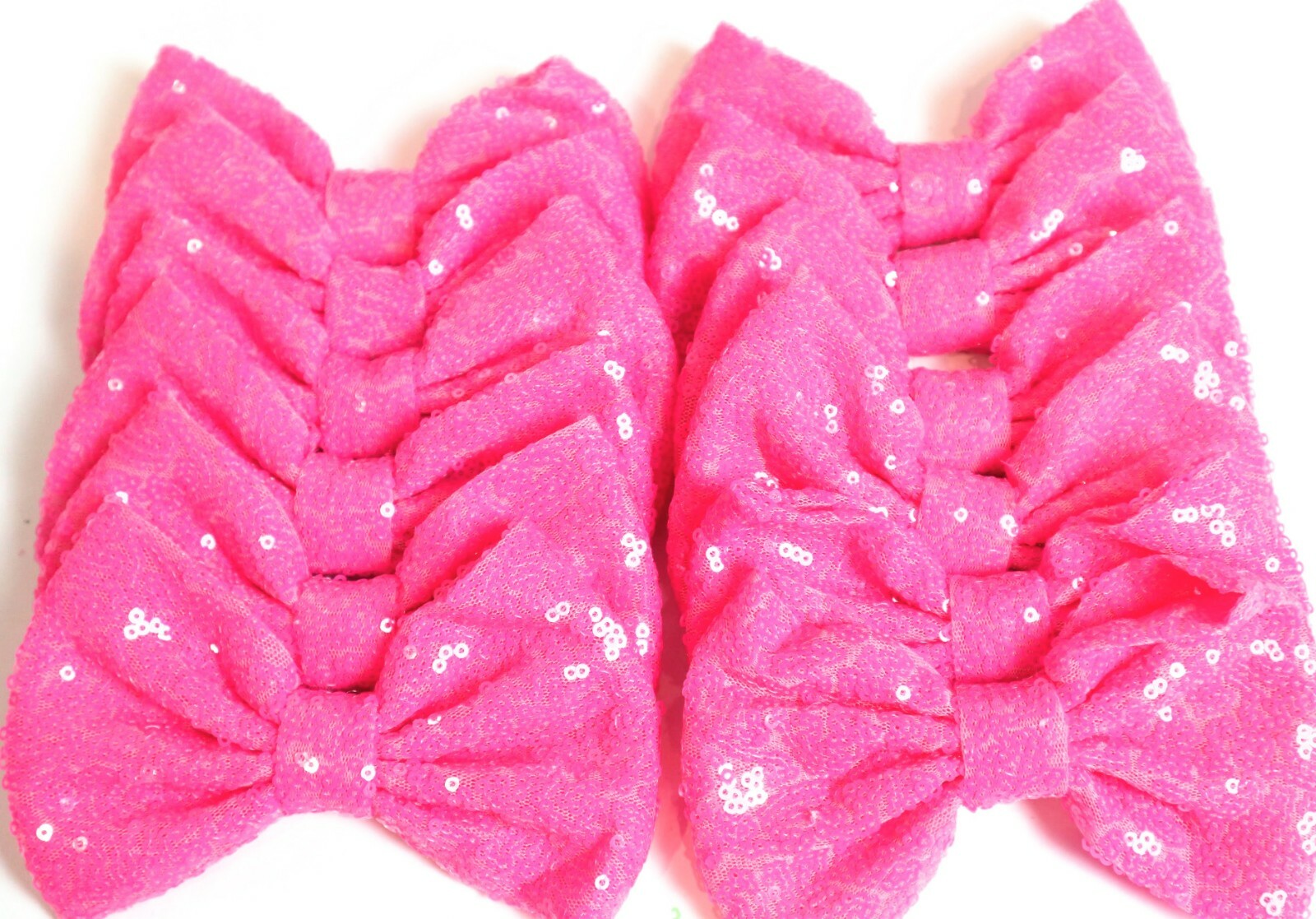Set of 12 Large 5 inches Neon Pink Sequin Bows,DIY Wholesale Bows/ NO CLIP