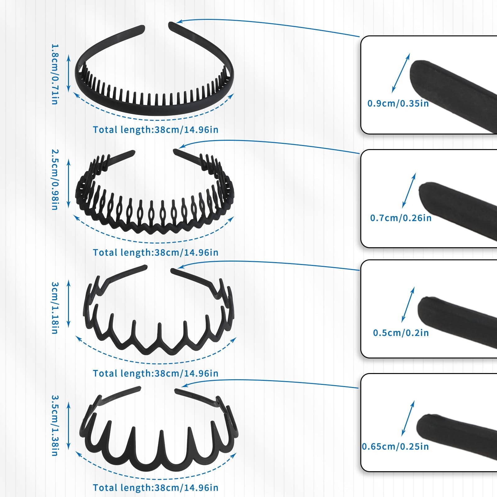 4 PCS Headband with Teeth, Zig Zag Headbands for Women Wavy Headband Black Fa…
