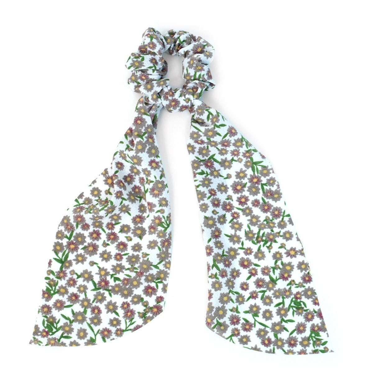 Nollia 4 Sets of Floral Scrunchies With Matching Hair Ties, Thin Airy Fabric