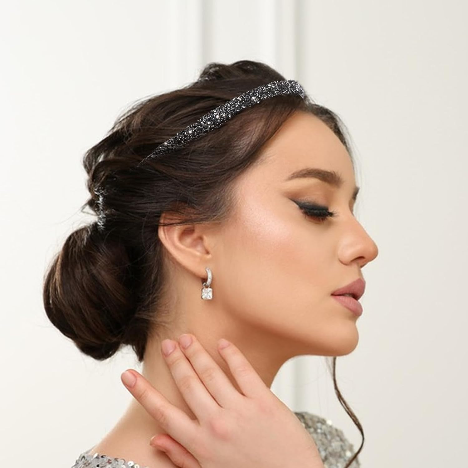 Rhinestone Headband for Women 4 Pcs Christmas Crystal Headband with Teeth Glitte