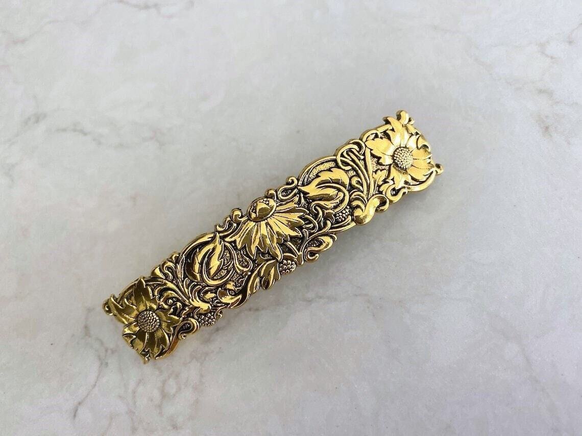 Silver flowers leaves vine metal flower filigree hair clip barrette
