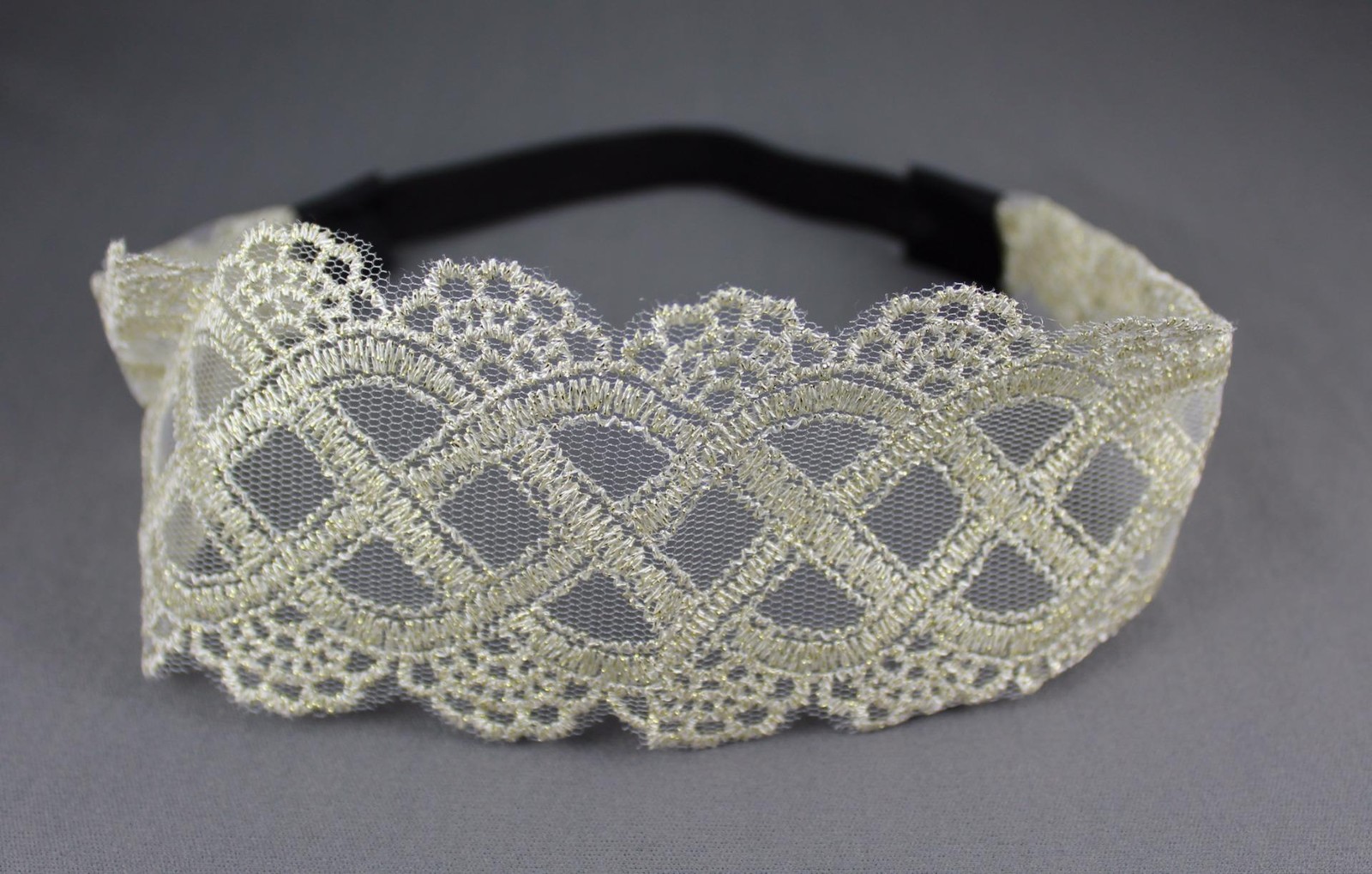 Cream Gold 2.5″ wide stretch Lace headband hair band accessory