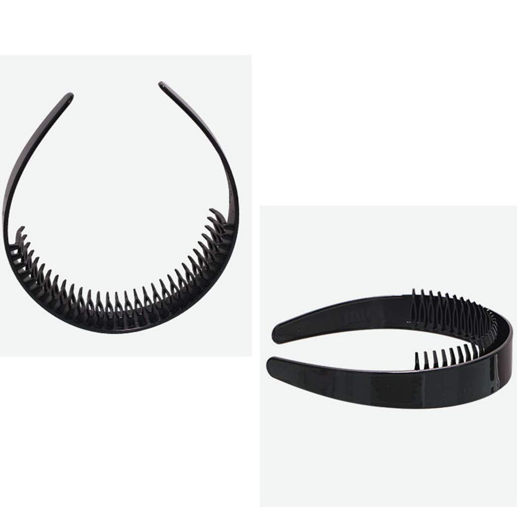 Women Girls 2.5cm Wide Plain Headband with Non-Slip Teeth Comb Black Plastic …