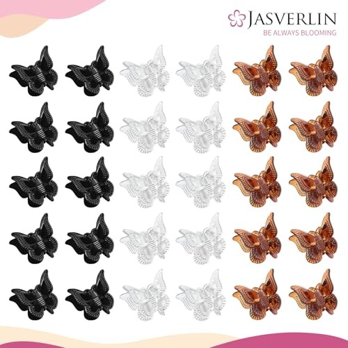 Mini Butterfly Hair Clips, 50pcs Black Brown Clear, Small Claw Clips
