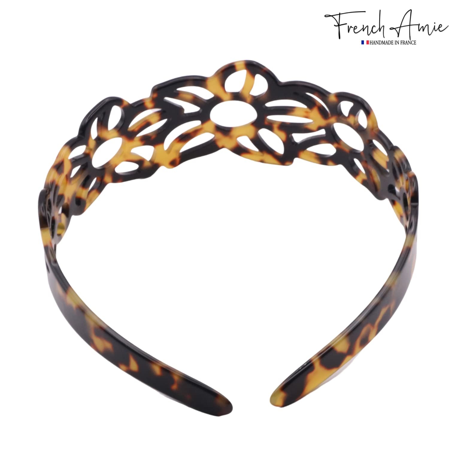 French Amie Flower Wide 1 1/2″ Celluloid Handmade Flexible Headbands
