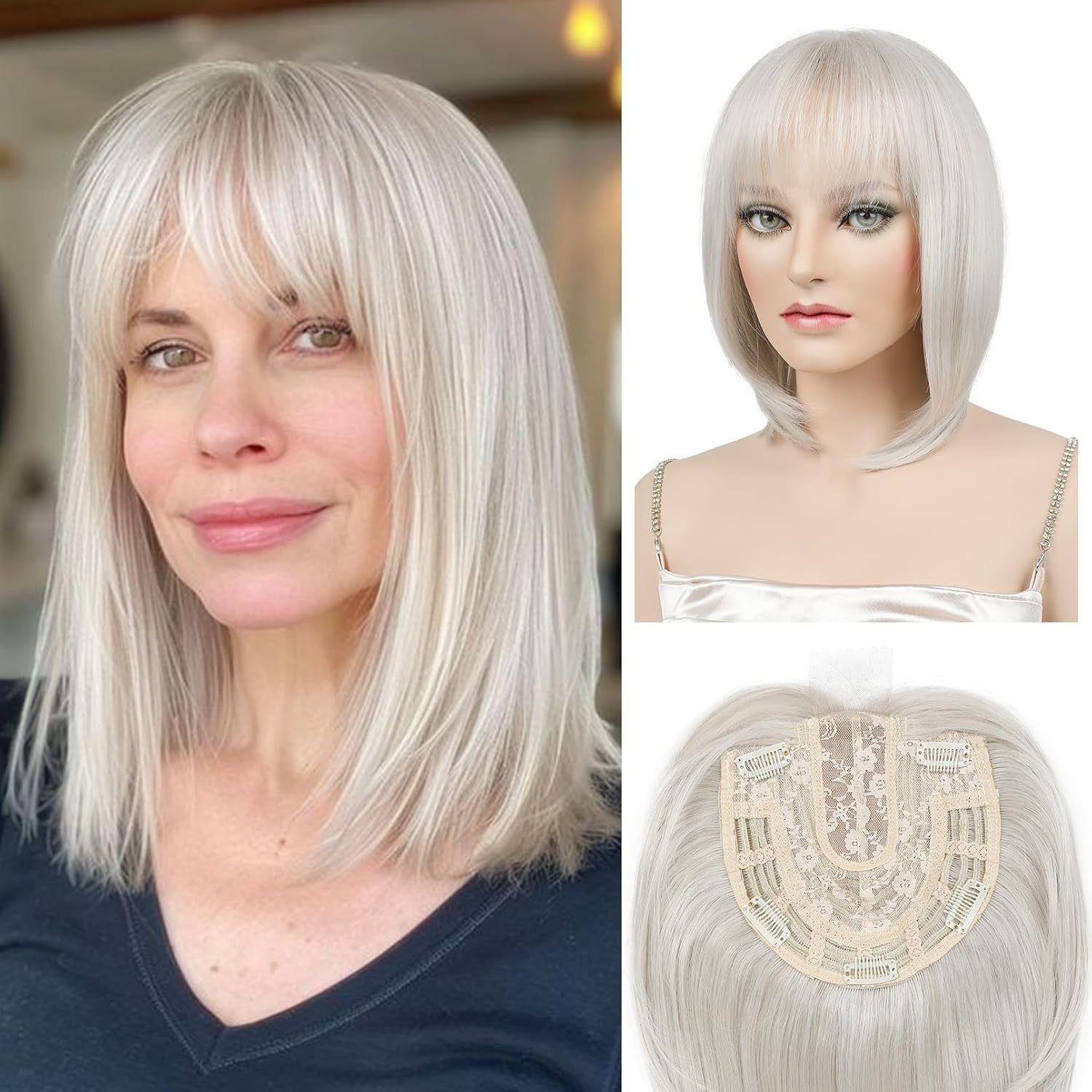6.5″*6.5″Cap Lace Frontal Hairline Synthetic Hair Topper for Women Clip in 12″