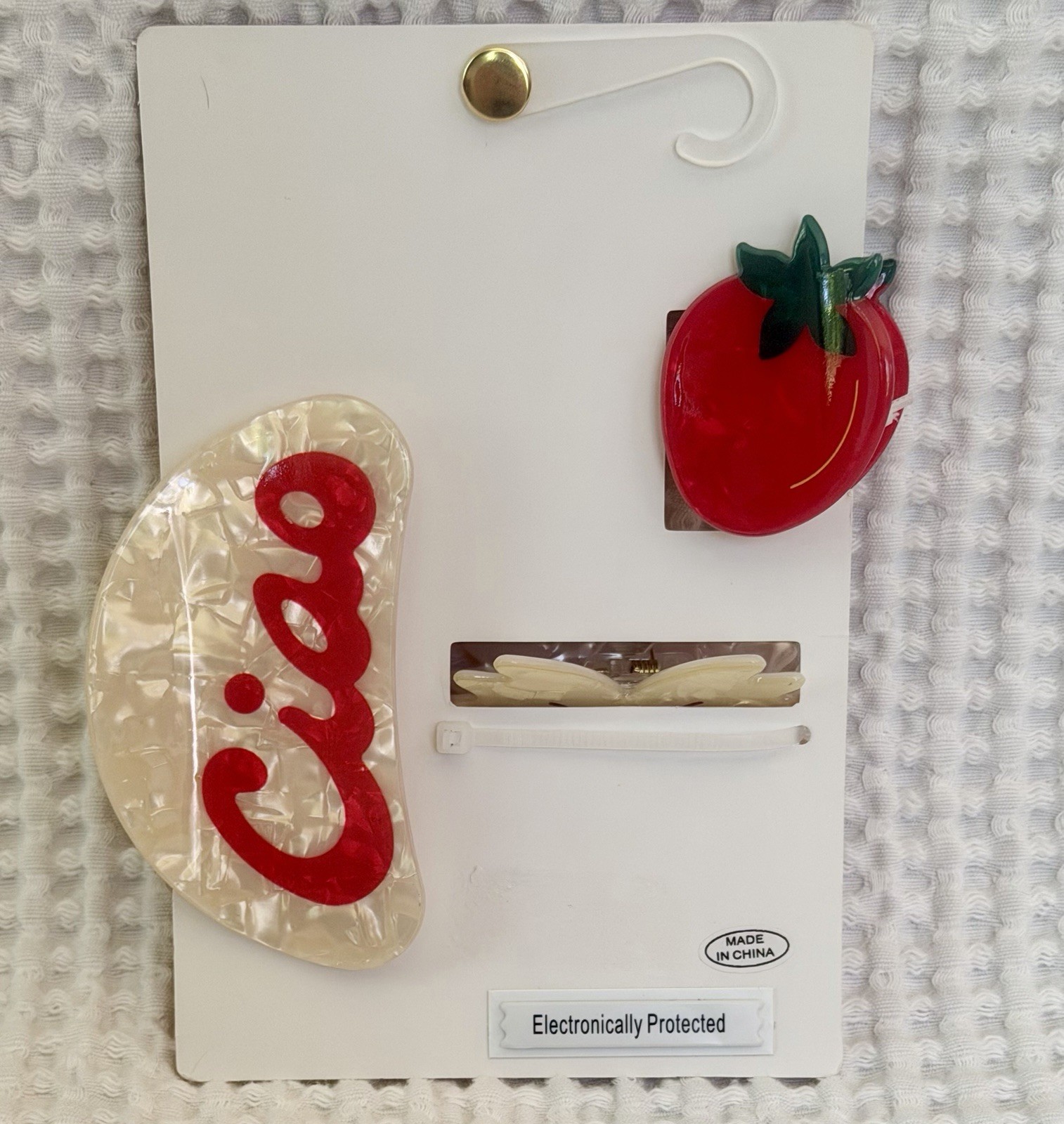 Italian Theme Hair Clips 3pc Red Tomato Pearlescent Farfalle Bowtie Pasta Ciao