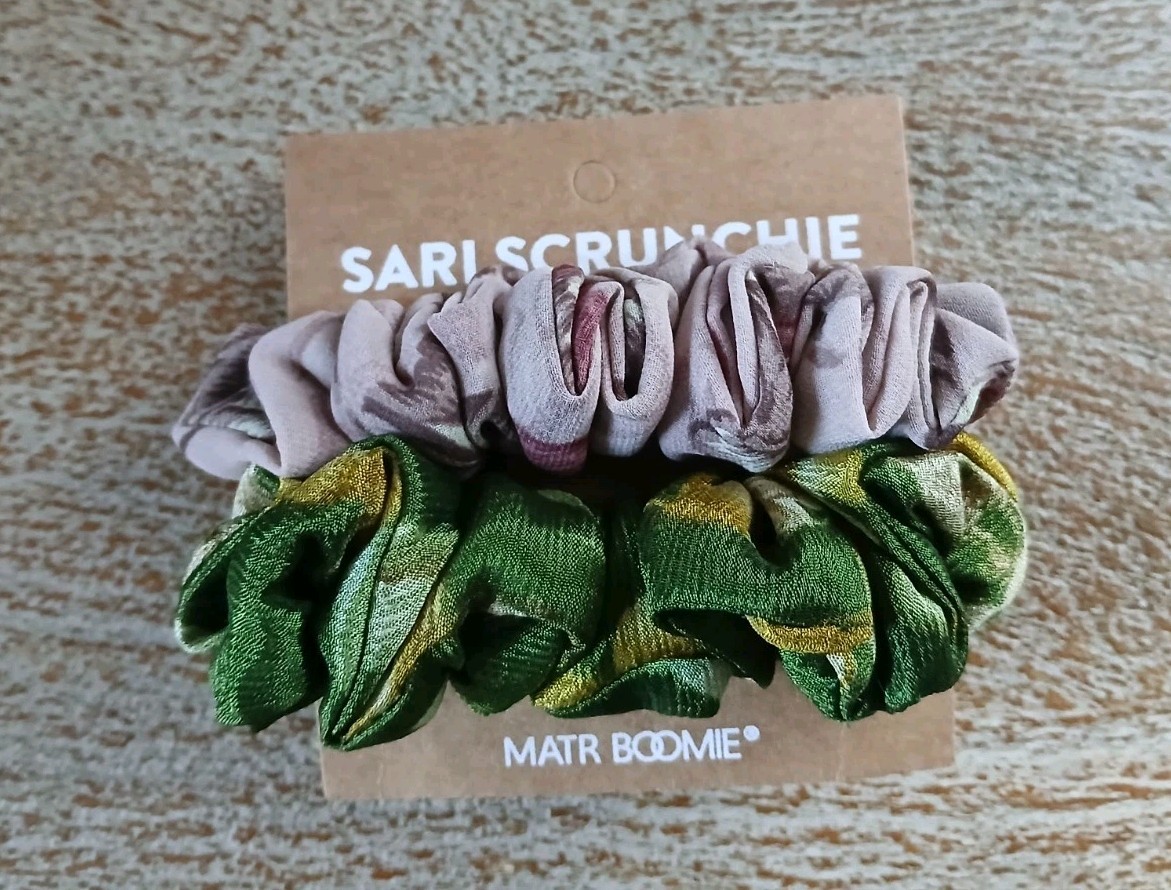 Anthropologie Lavender And Green Sari Scrunchie Set Matr Boomie Made In India