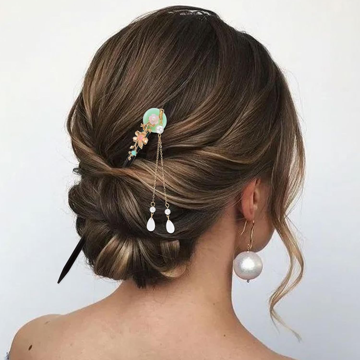 2 Pcs Wooden Floral Hair Chopsticks Chinese Hair Sticks for Women Retro Wooden H
