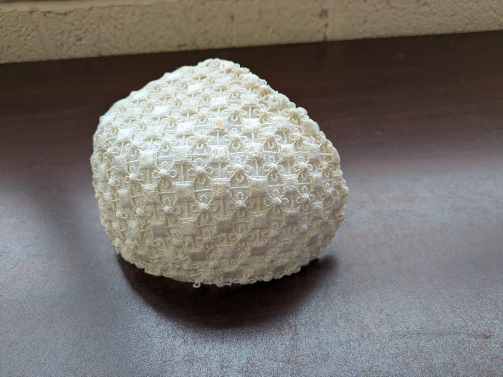 Vintage Ivory Lace Bonnet Hair Accessory Pom Pom Trim