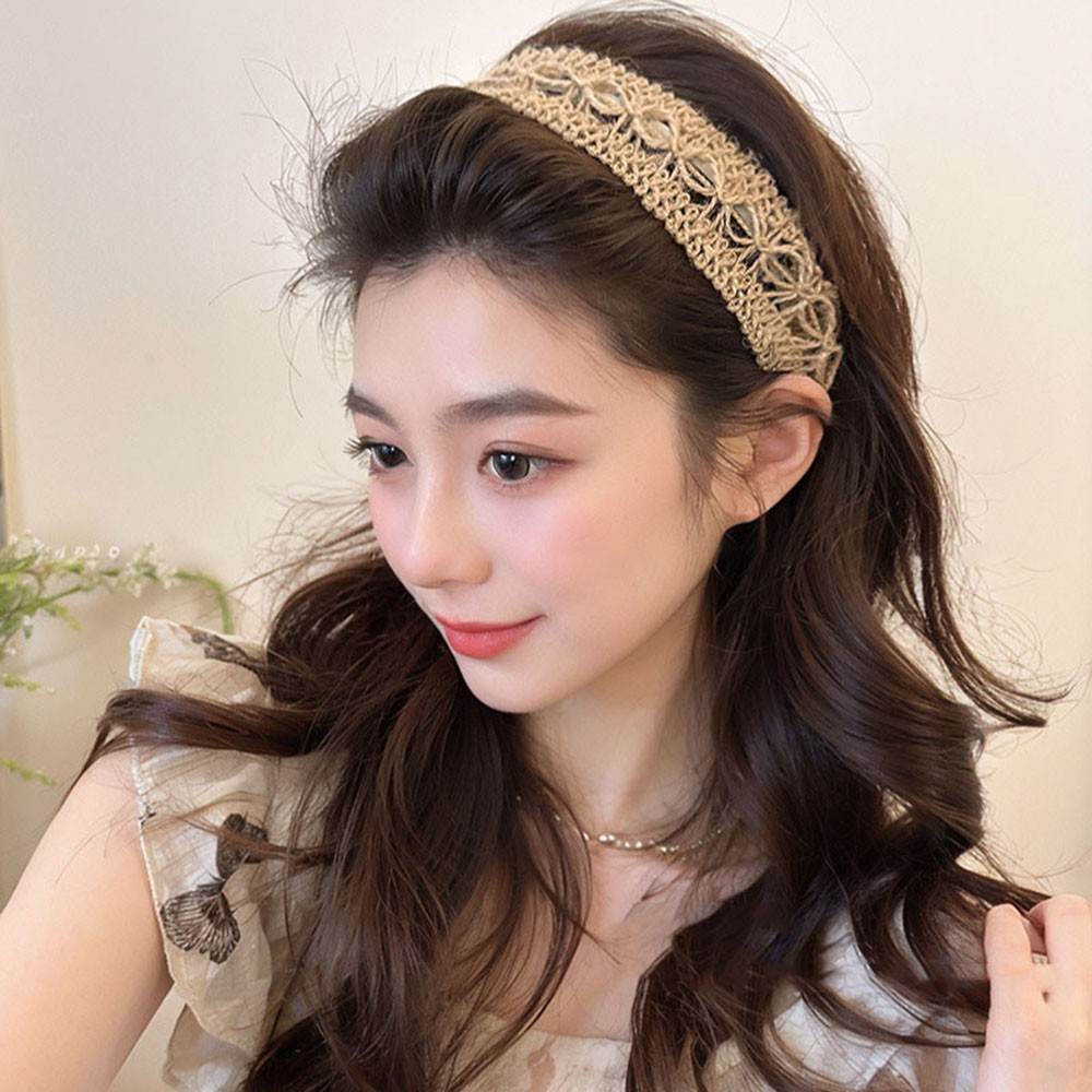 2PACK Straw Wide-Brimmed Braided Headband Hair Band Hand-Woven Linen Hair Hoop