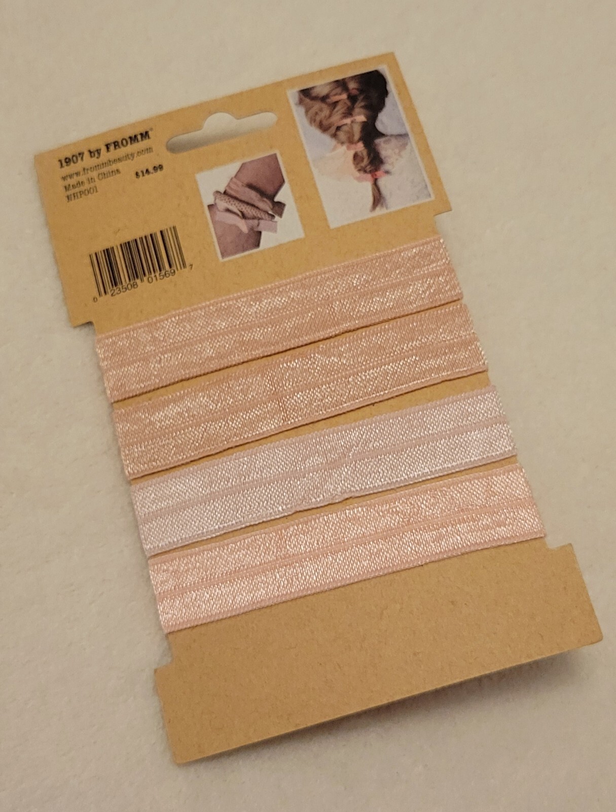 Fromm 1907 Bow Knot Hair Ties Vegan Leather Fold Over Elastic Pink Nude 8PC